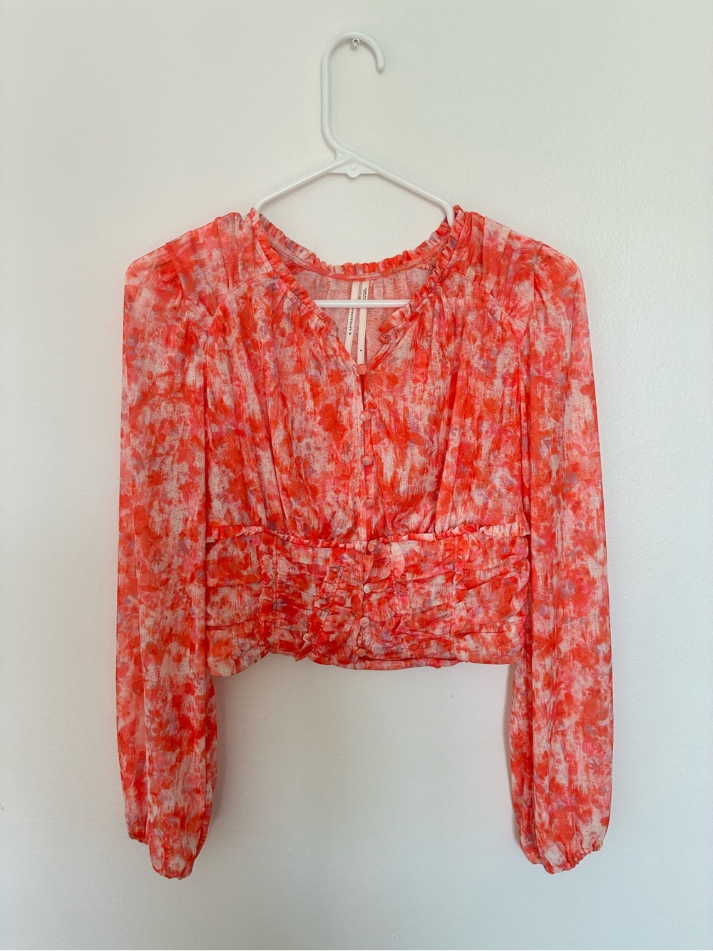 Women's Coral Print V-Neck Smocked Waist Blouse